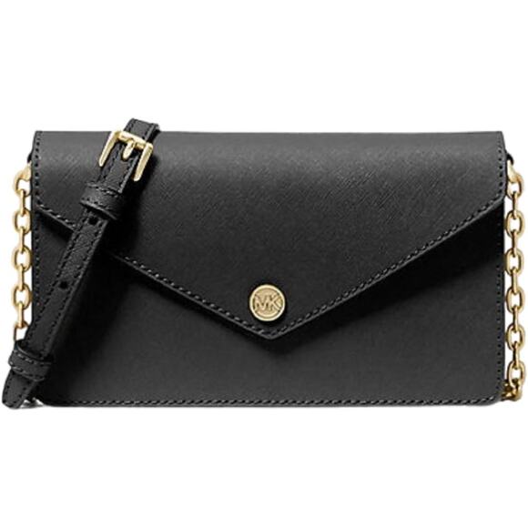 Michael Kors Small Saffiano Leather Envelope Crossbody Bag - Black - Picture 1 of 4